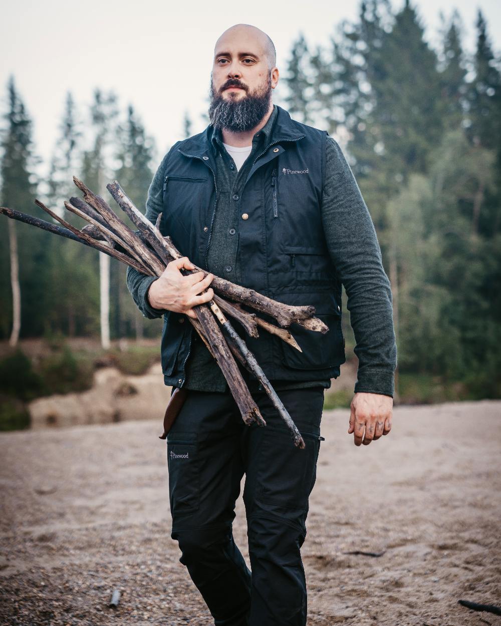 Black Coloured Pinewood Mens Caribou TC-Lite Trousers on outdoor background