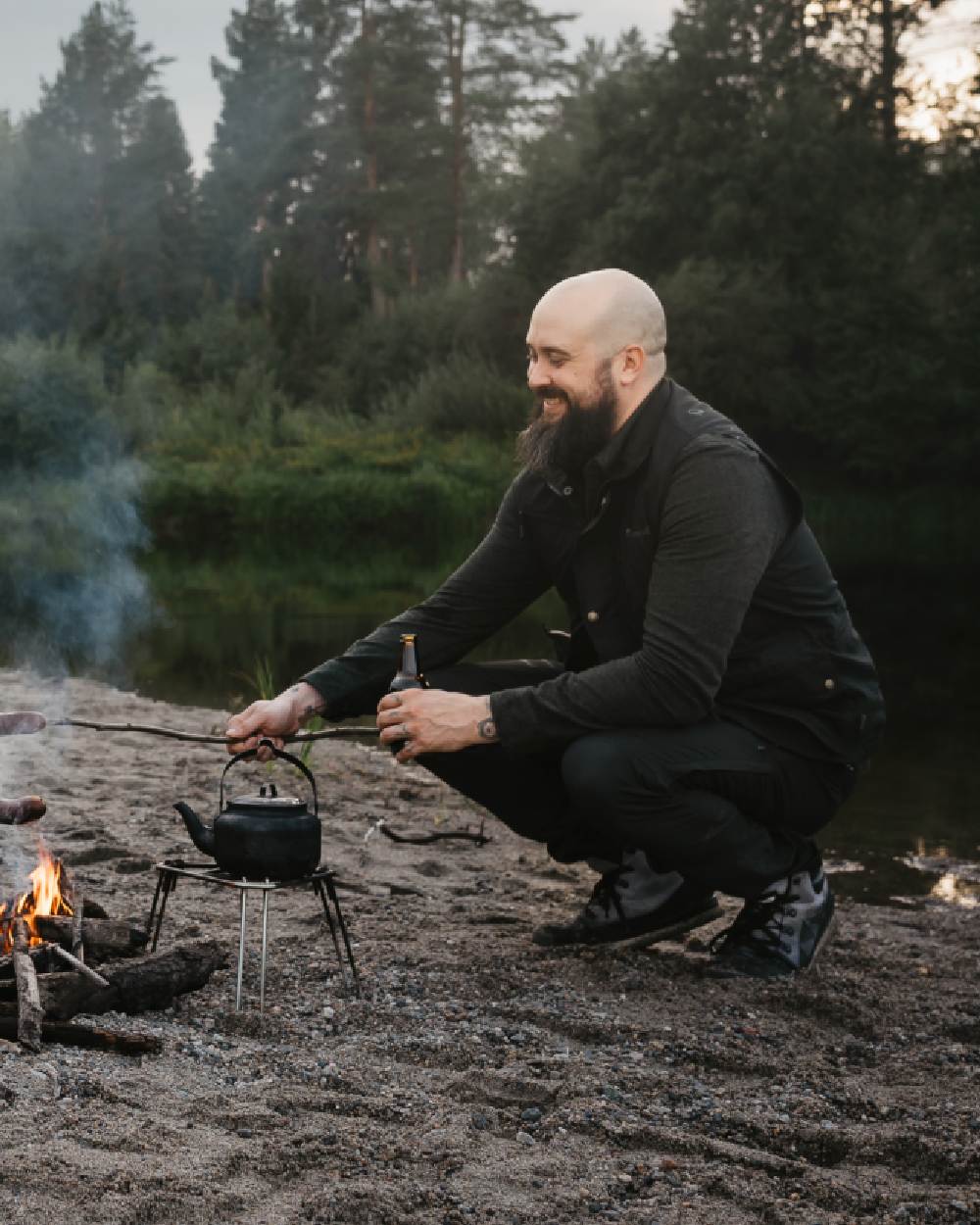 Black Coloured Pinewood Mens Caribou TC-Lite Trousers on outdoor background