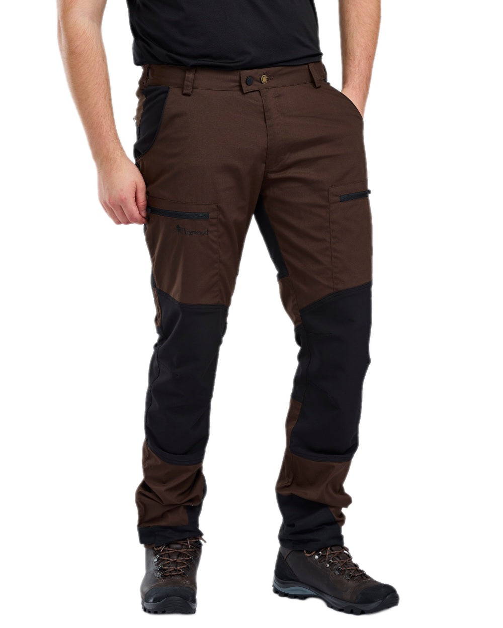 Dark Brown Black Coloured Pinewood Mens Caribou TC-Lite Trousers on white background