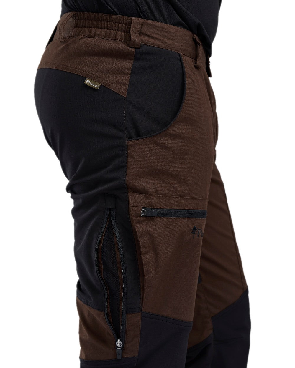 Dark Brown Black Coloured Pinewood Mens Caribou TC-Lite Trousers on white background