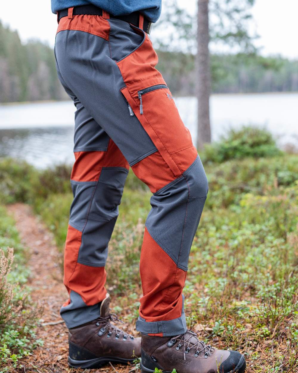 Terracotta Grey Coloured Pinewood Mens Caribou TC-Lite Trousers on outdoor background