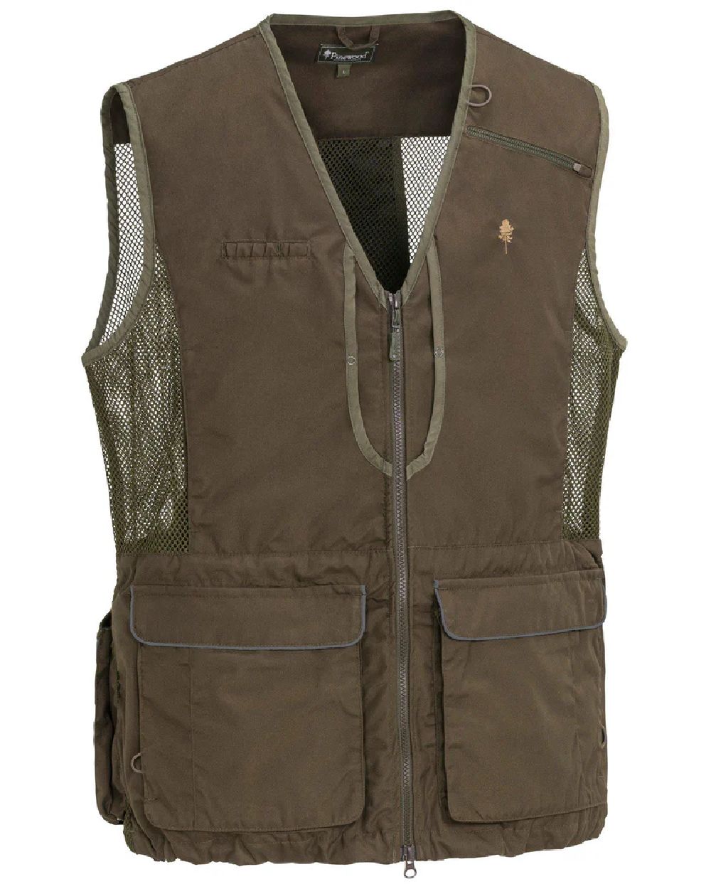 Suede Brown Dark Olive coloured Pinewood Mens Dog Sports 2.0 Vest on white background