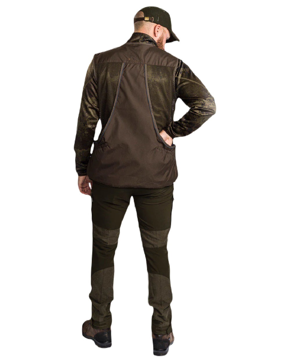 Suede Brown Dark Olive coloured Pinewood Mens Dog Sports 2.0 Vest on white background