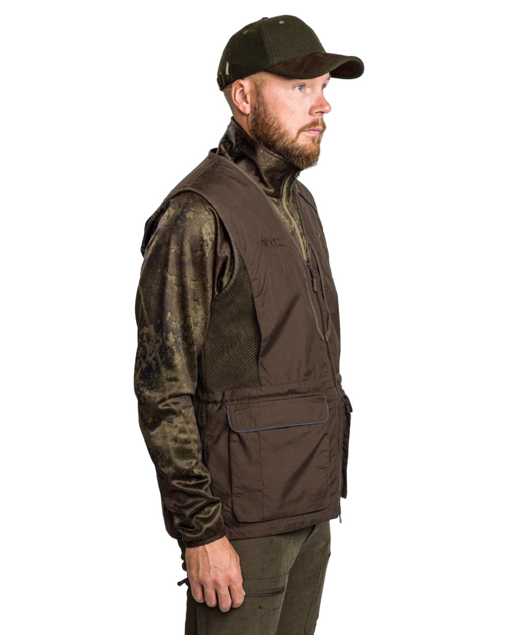 Suede Brown Dark Olive coloured Pinewood Mens Dog Sports 2.0 Vest on white background