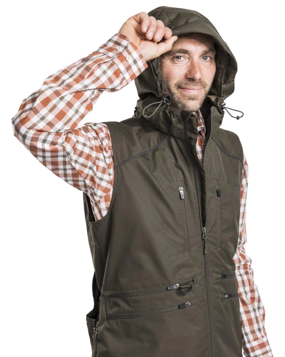 Moss Green coloured Pinewood Mens Dog Sports Windblocker Vest on white background