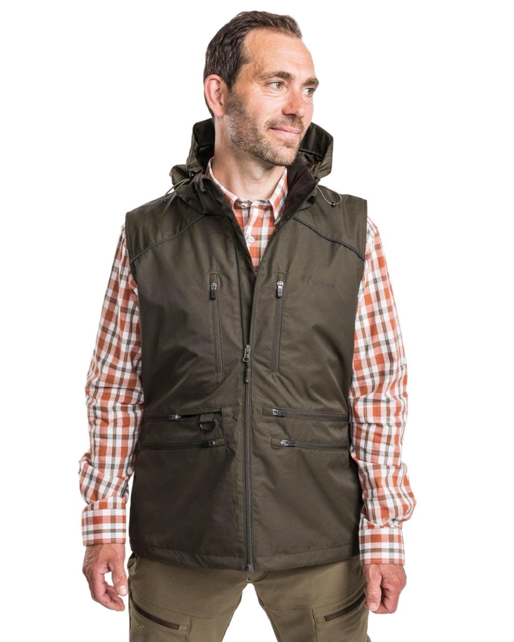 Moss Green coloured Pinewood Mens Dog Sports Windblocker Vest on white background