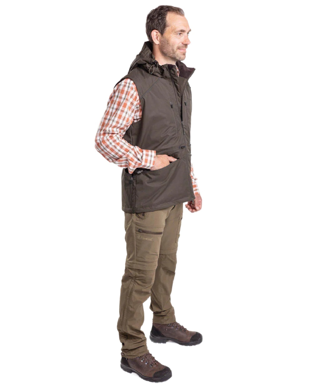 Moss Green coloured Pinewood Mens Dog Sports Windblocker Vest on white background