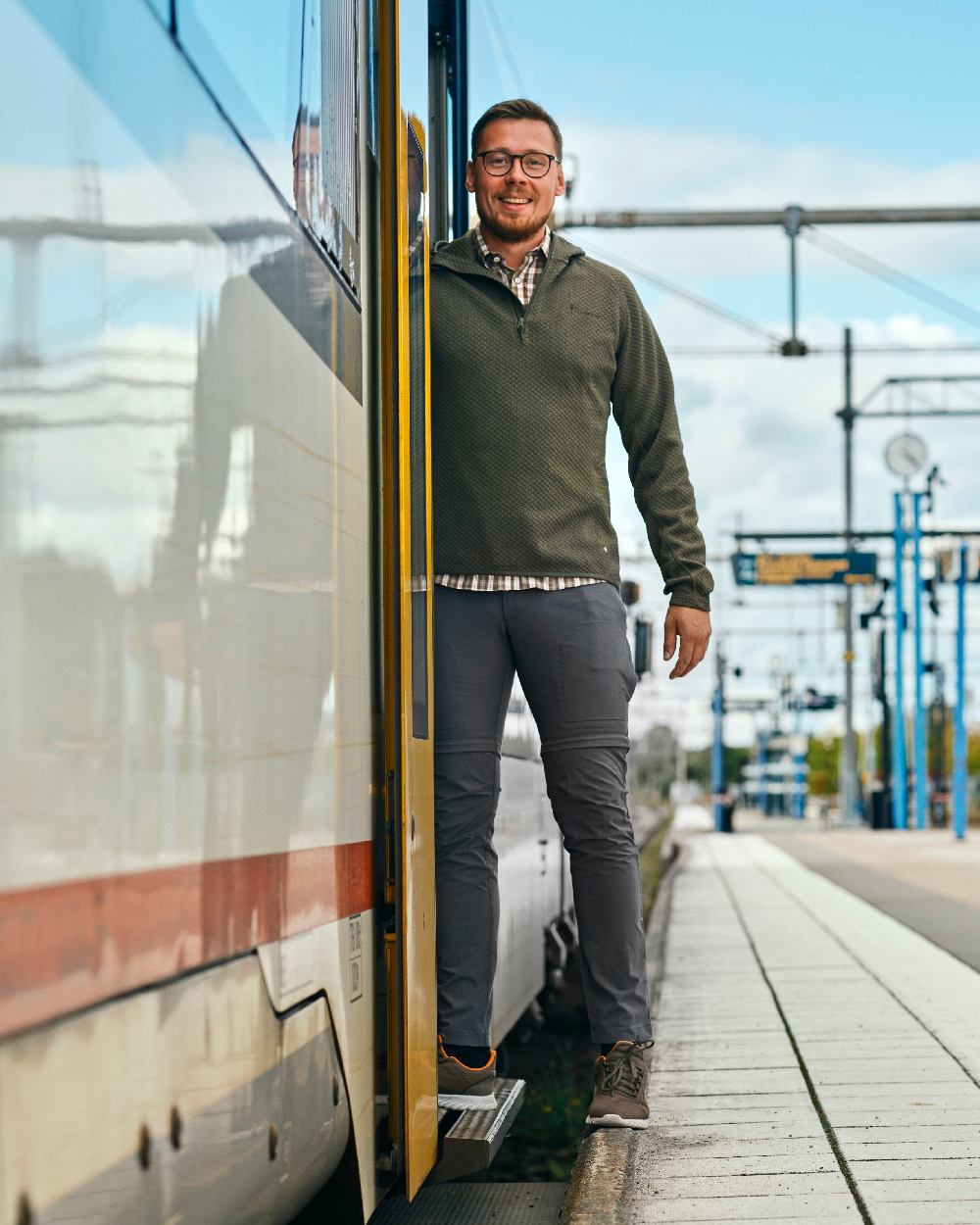 Dark Green Mel Coloured Pinewood Mens Everyday Travel Hoodie on outdoor background