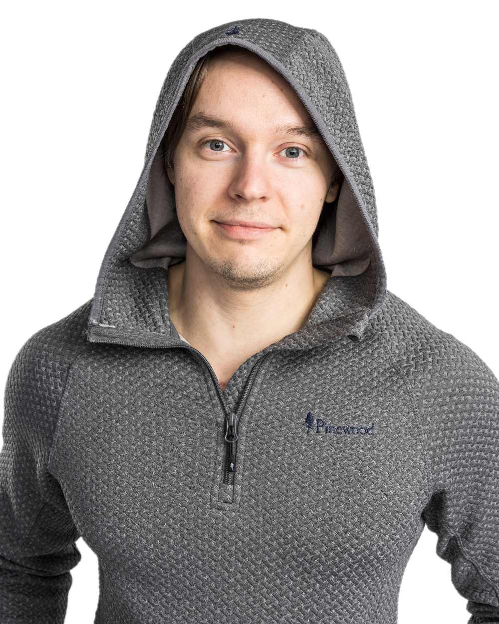 Grey Mel Coloured Pinewood Mens Everyday Travel Hoodie on white background