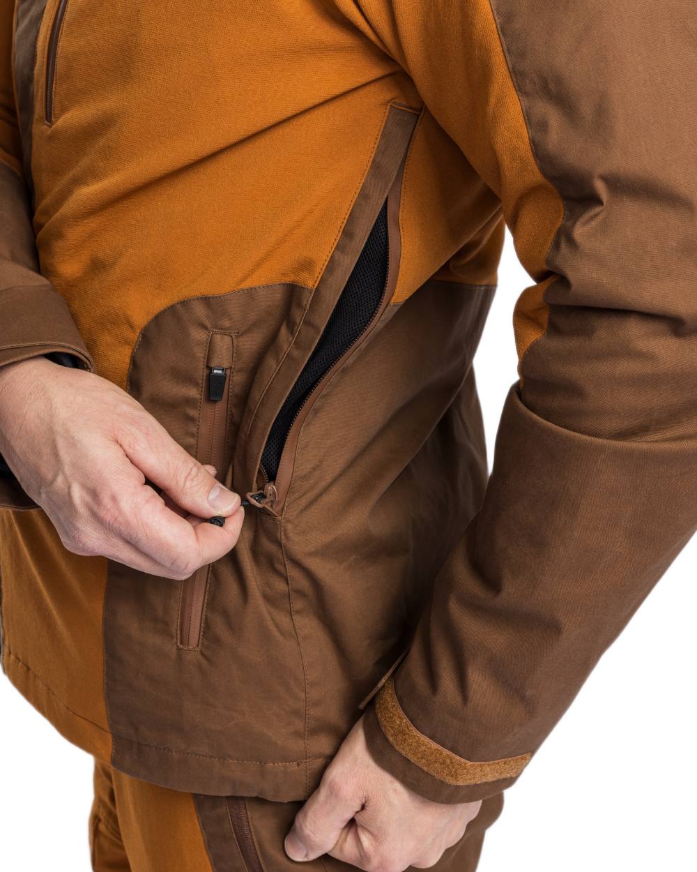 Fudge Nougat Coloured Pinewood Mens Finnveden Hybrid Extreme Jacket on white background