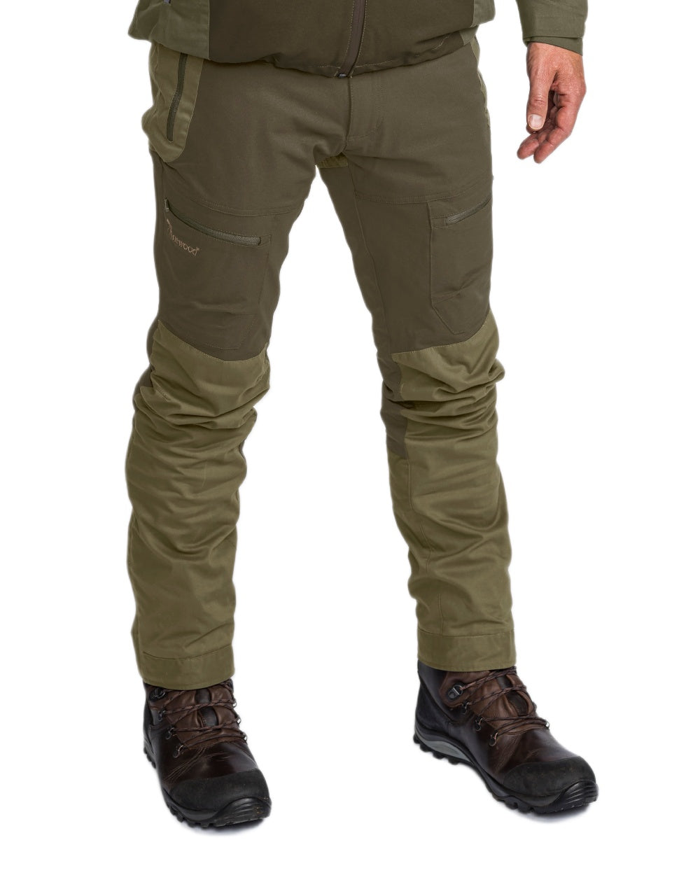 Dark Olive Hunting Olive Coloured Pinewood Mens Finnveden Hybrid Extreme Trousers on white background