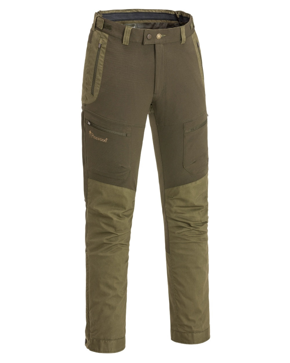 Dark Olive Hunting Olive Coloured Pinewood Mens Finnveden Hybrid Extreme Trousers on white background