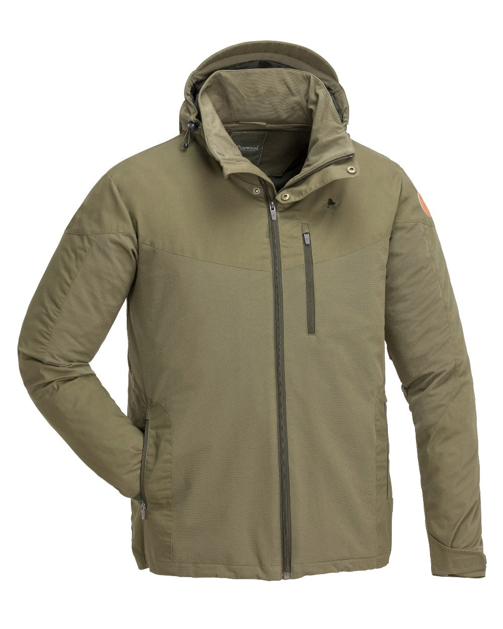 Hunting Olive Coloured Pinewood Mens Finnveden Hybrid Jacket on white background