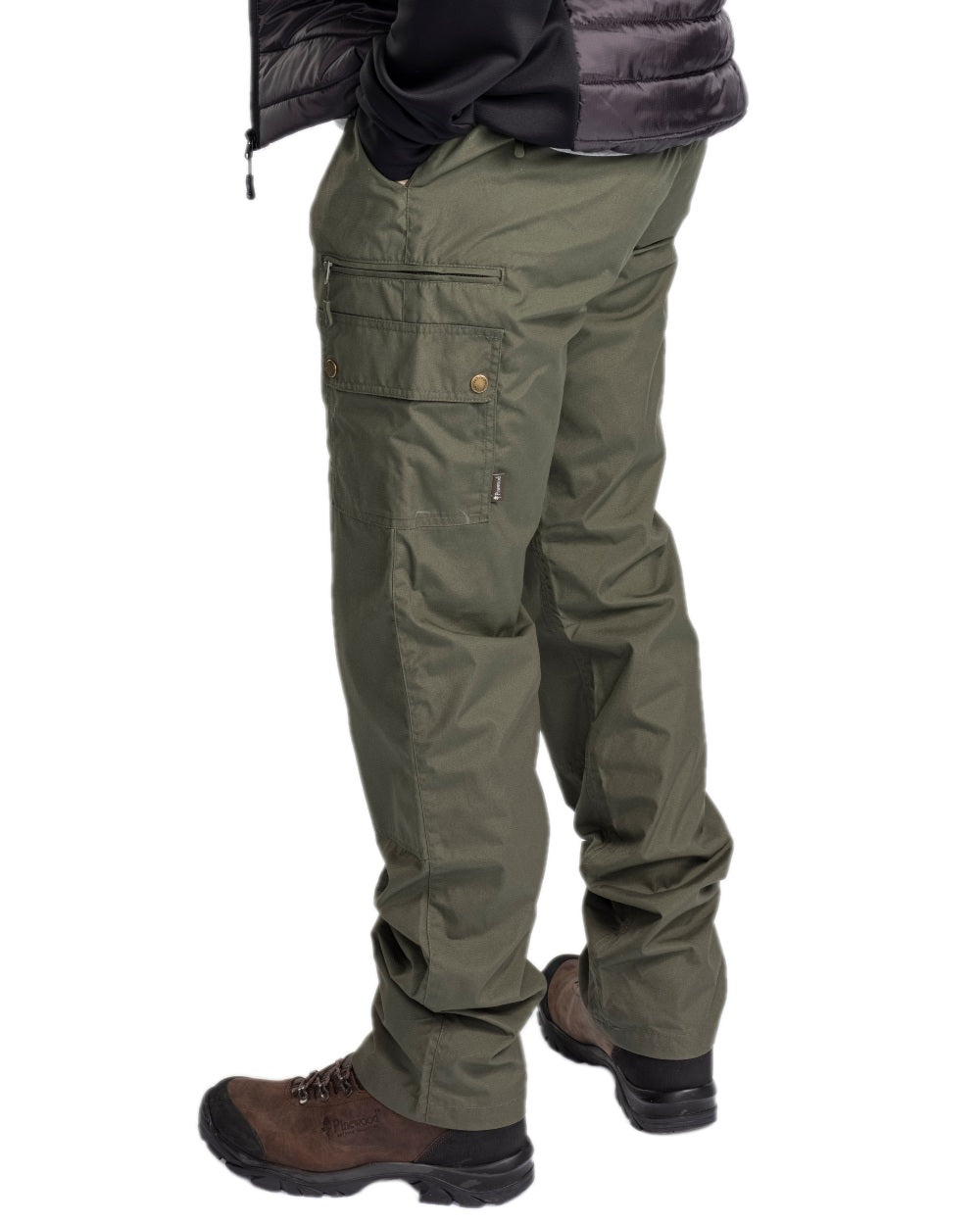 Moss Green Coloured Pinewood Mens Finnveden Outdoor Classical Trousers on white background