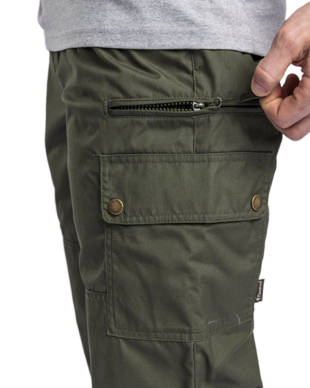 Moss Green Coloured Pinewood Mens Finnveden Outdoor Classical Trousers on white background