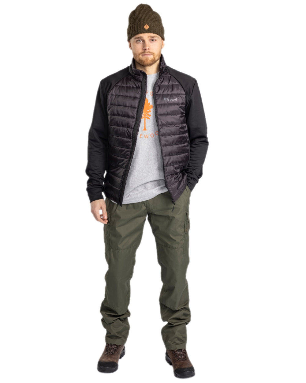 Moss Green Coloured Pinewood Mens Finnveden Outdoor Classical Trousers on white background