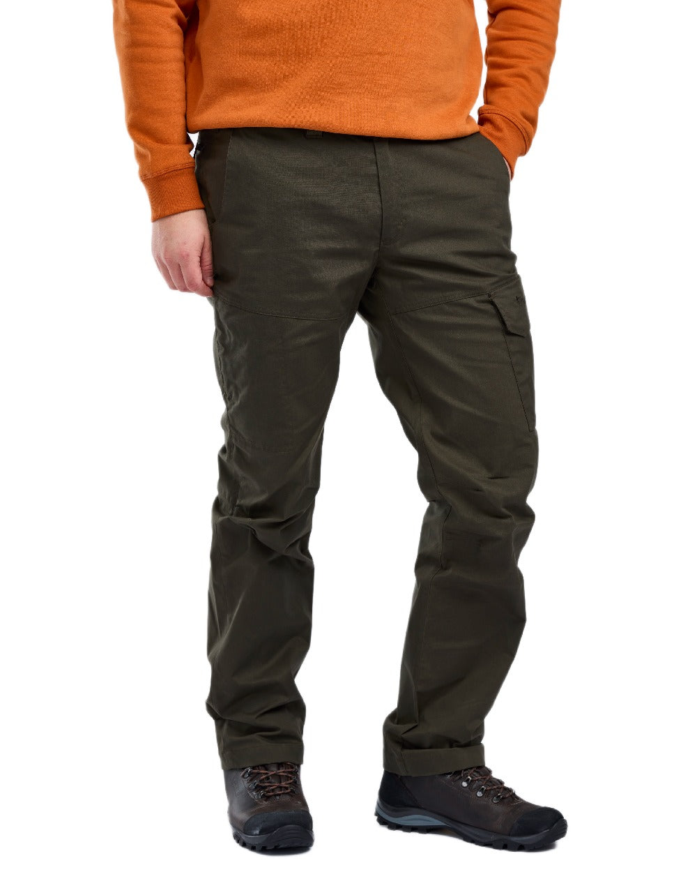 Moss Green Coloured Pinewood Mens Finnveden Outdoor Trousers on white background