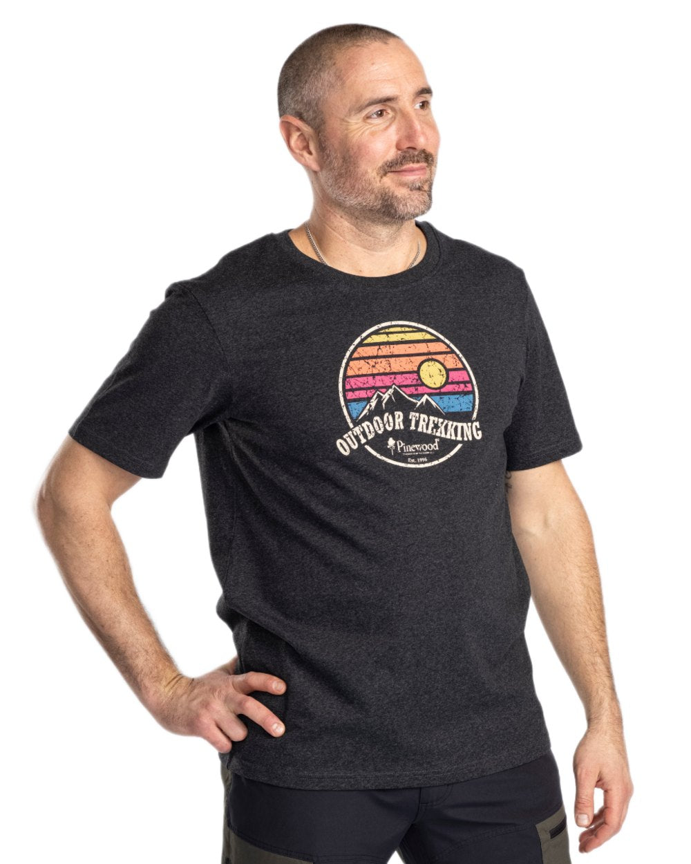Dark Anthracite Melange coloured Pinewood Mens Finnveden Recycled T-Shirt on white background