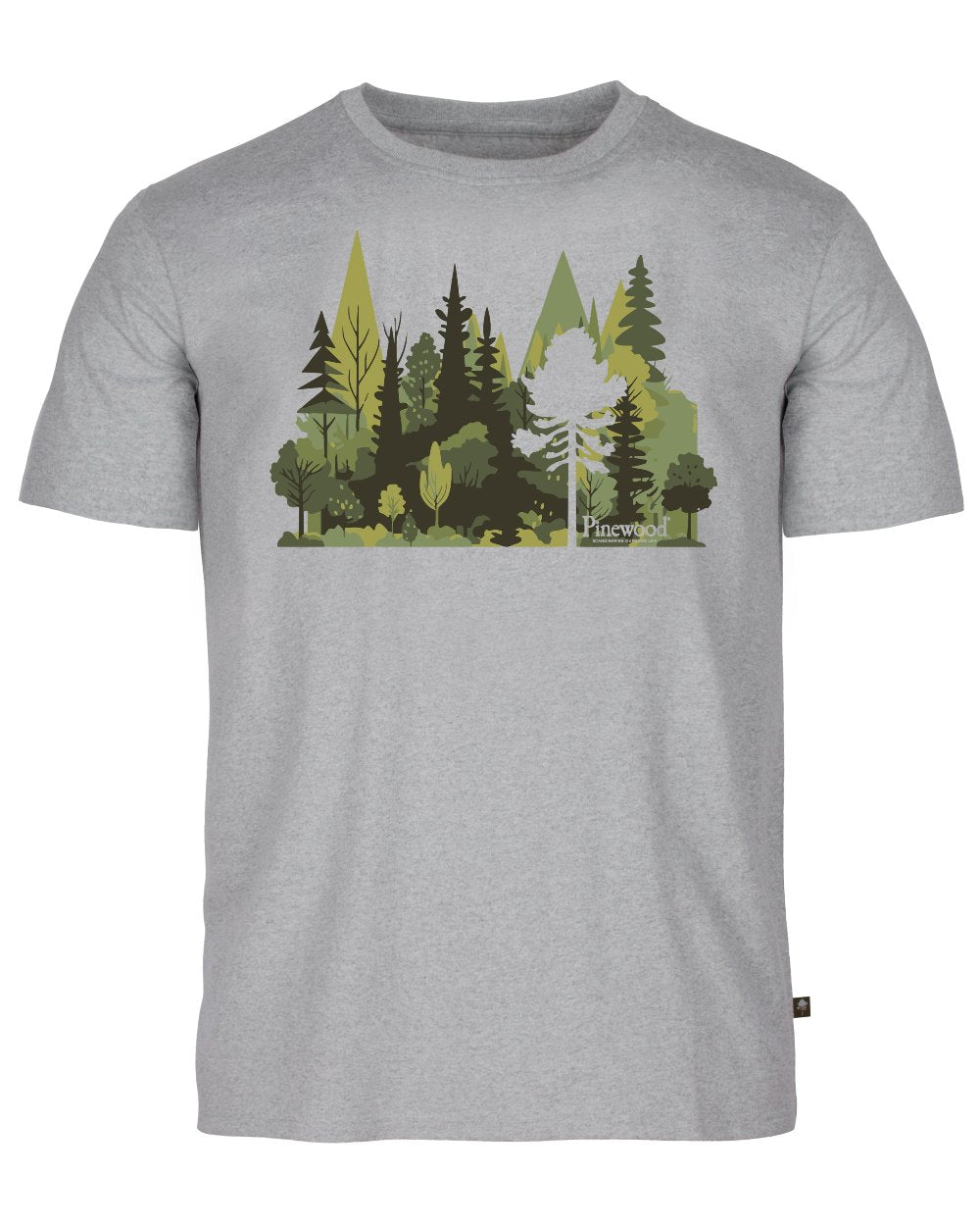 Light Grey Melange Forest coloured Pinewood Mens Finnveden Recycled T-Shirt on white background