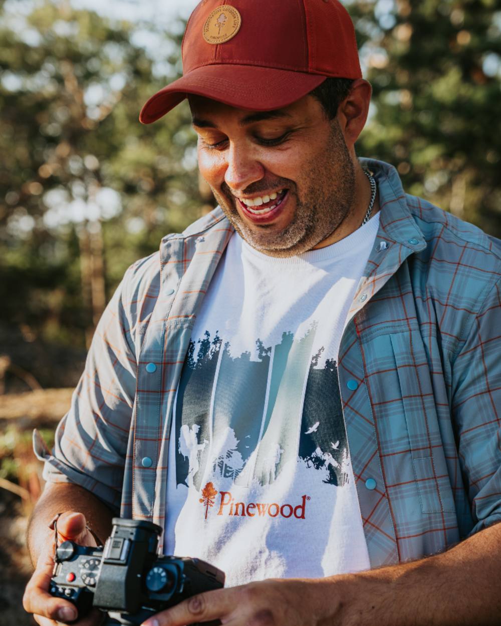White Melange Adventure coloured Pinewood Mens Finnveden Recycled T-Shirt on forest background