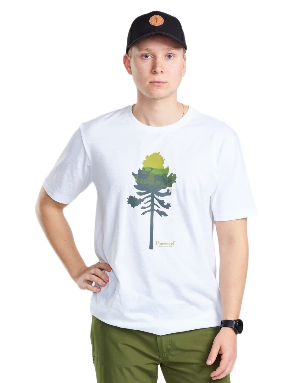 White Melange Pine Tree coloured Pinewood Mens Finnveden Recycled T-Shirt on white background