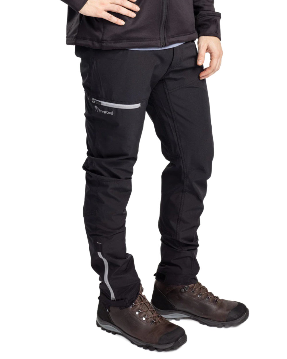 Black coloured Pinewood Mens Finnveden Trail Stretch Trousers on white background