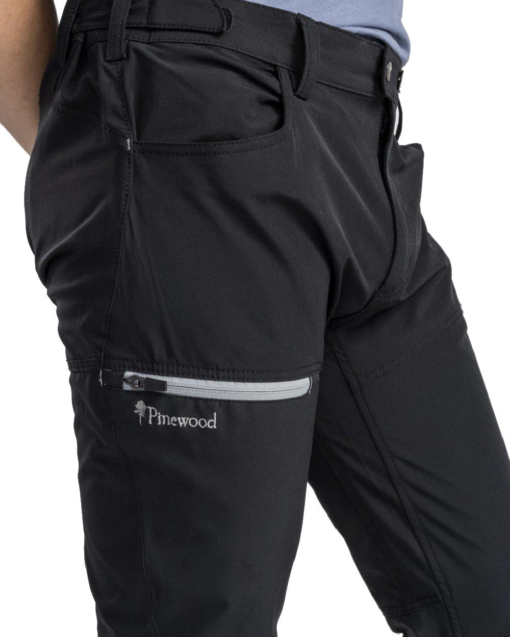 Black coloured Pinewood Mens Finnveden Trail Stretch Trousers on white background