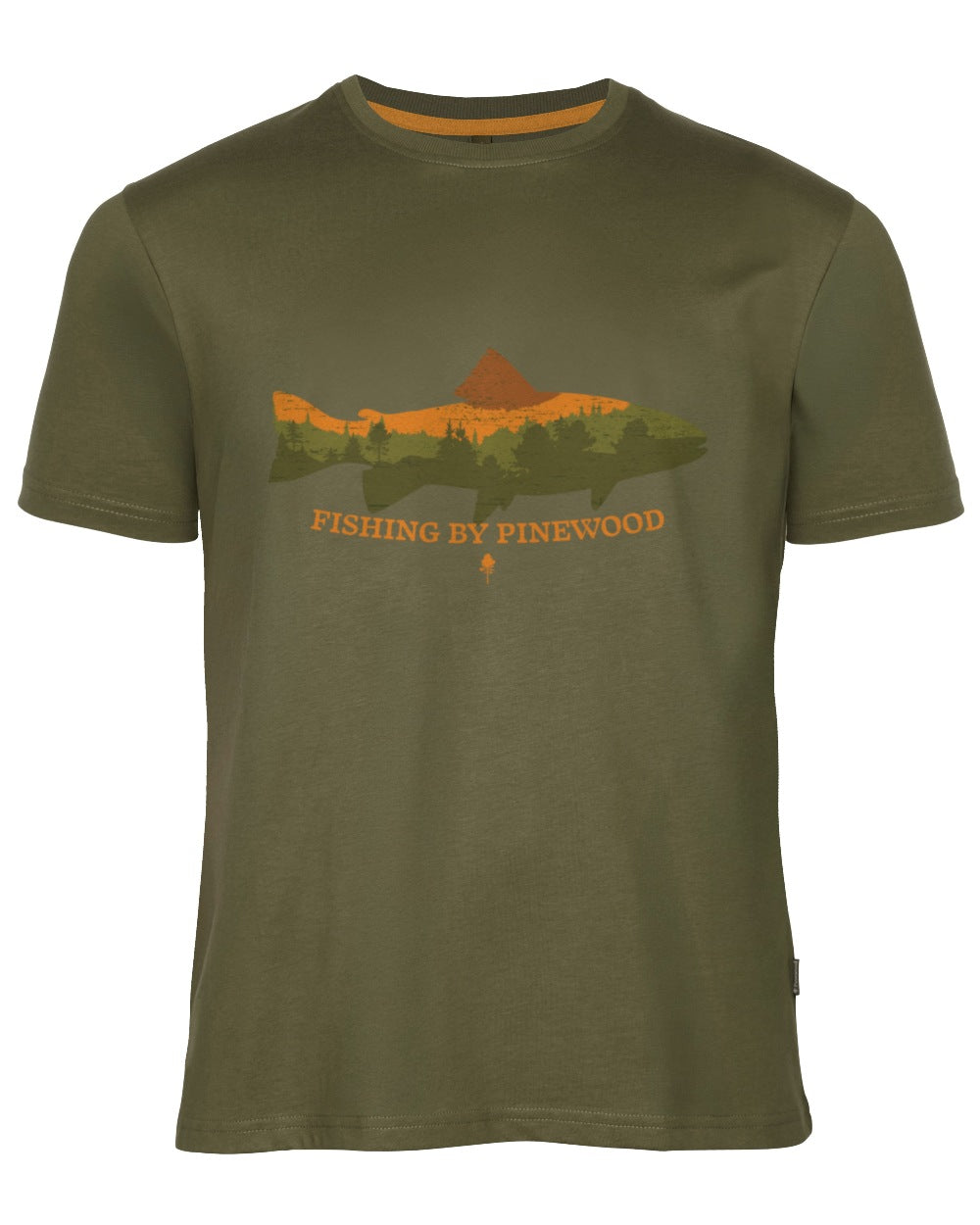 Green coloured Pinewood Mens Fish T-Shirt on white background