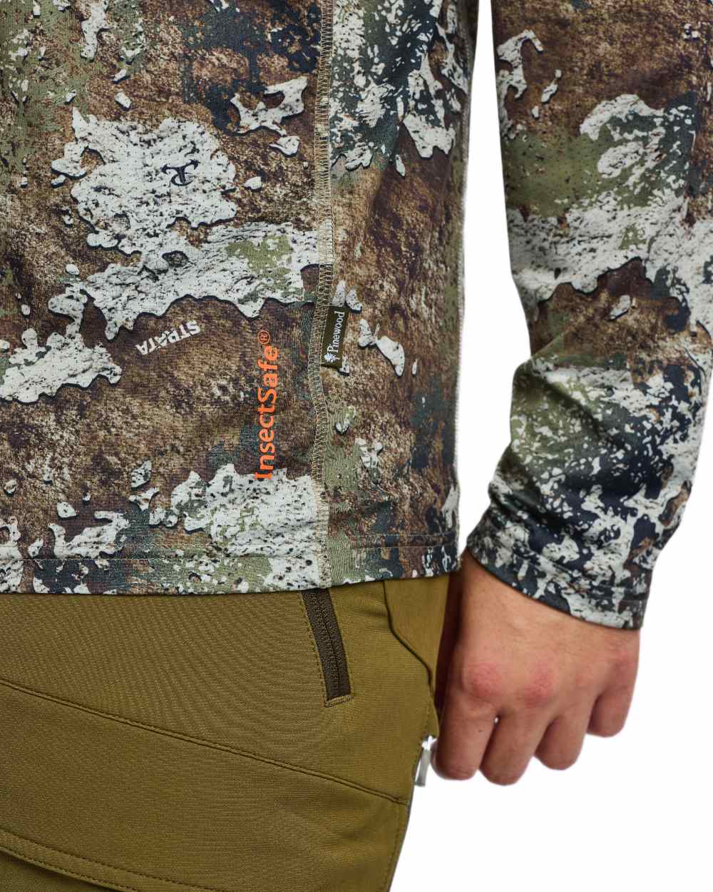 Strata coloured Pinewood Mens Furudal Camou InsectSafe Hoodie on white background