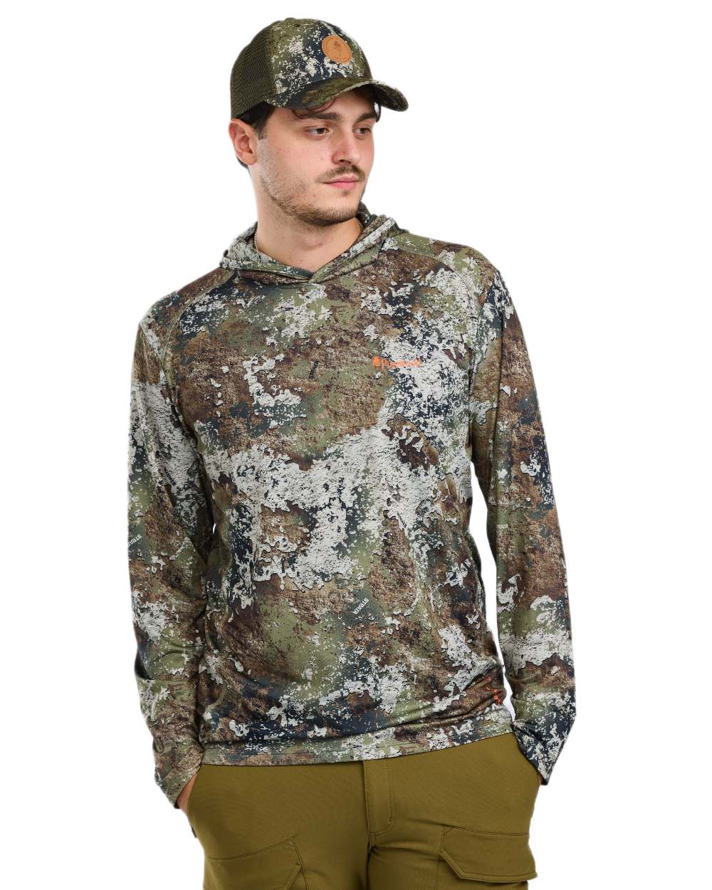 Strata coloured Pinewood Mens Furudal Camou InsectSafe Hoodie on white background