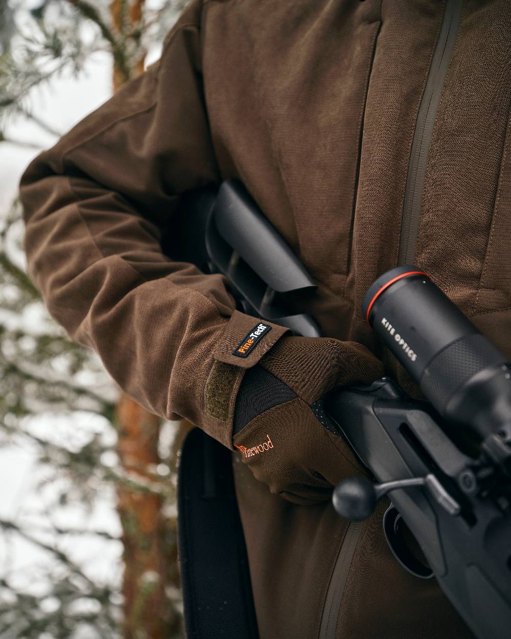 Suede Brown Dark Olive Coloured Pinewood Mens Furudal Caribou Hunt Extreme Jacket on outdoor background