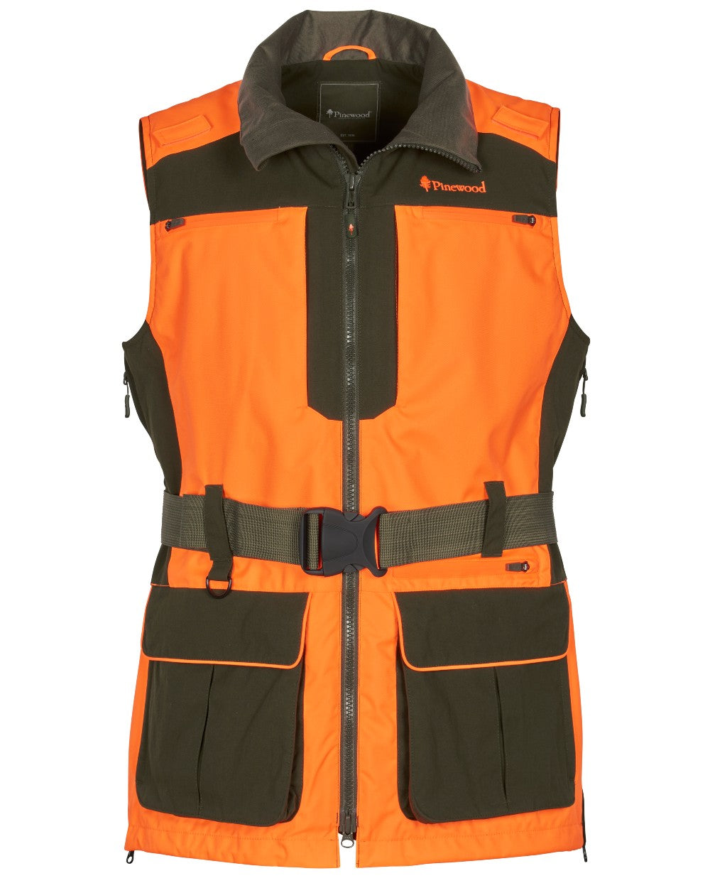 Orange Moss Green coloured Pinewood Mens Furudal Dog Handler Vest on white background