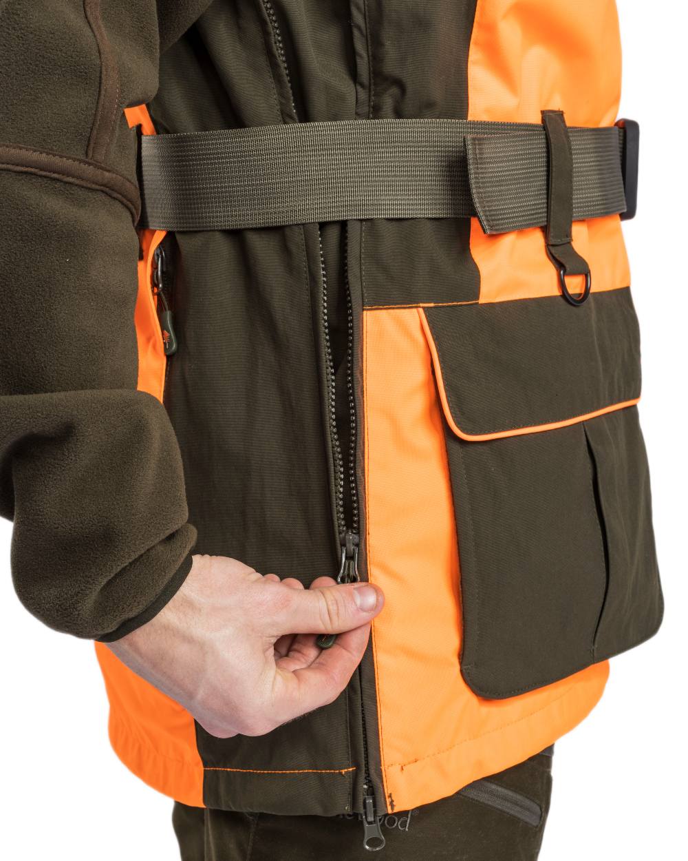 Orange Moss Green coloured Pinewood Mens Furudal Dog Handler Vest on white background