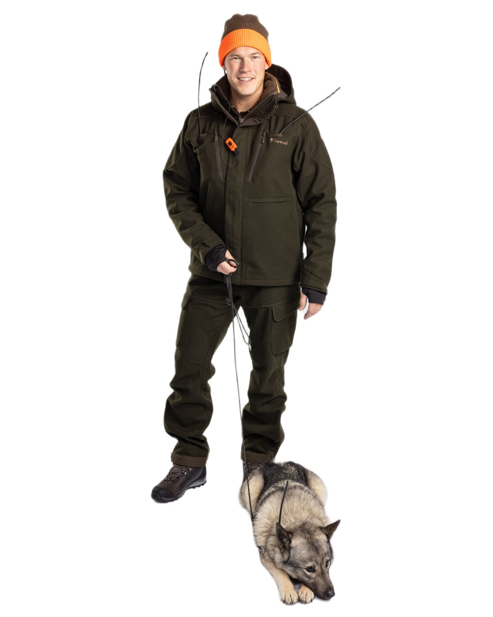 Moss Green coloured Pinewood Mens Furudal Hunters Wool Jacket on white background