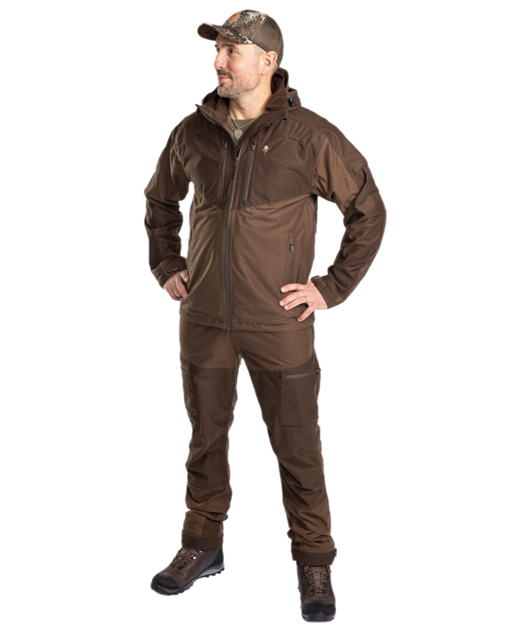 Hunting Brown Suede Brown Coloured Pinewood Mens Furudal Retriever Active Hunting Trousers on white background