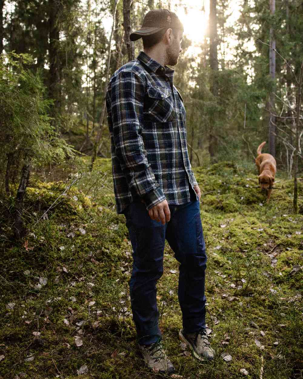 Green Navy Coloured Pinewood Mens Harjedalen Shirt on outdoor background