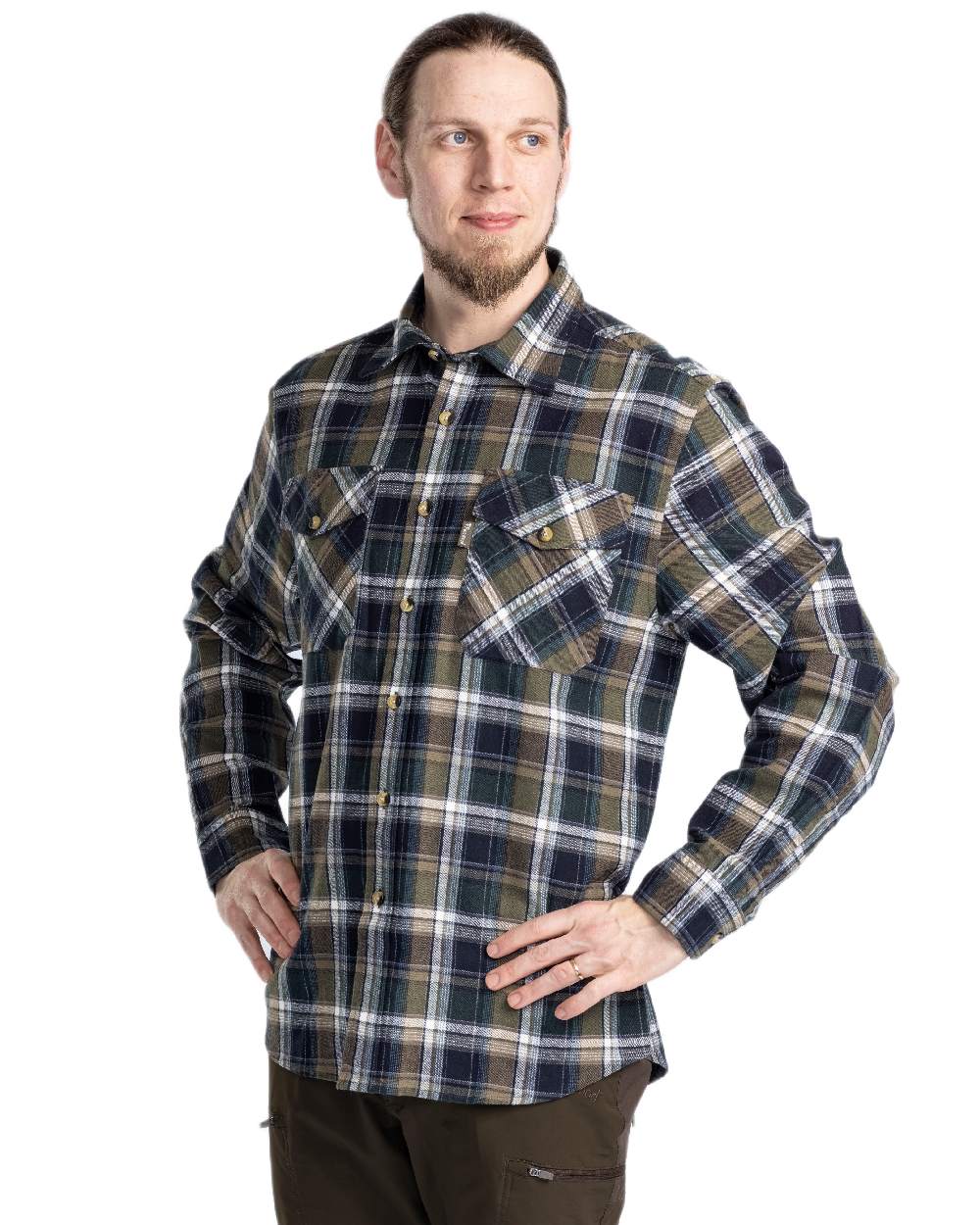 Green Navy Coloured Pinewood Mens Harjedalen Shirt on white background