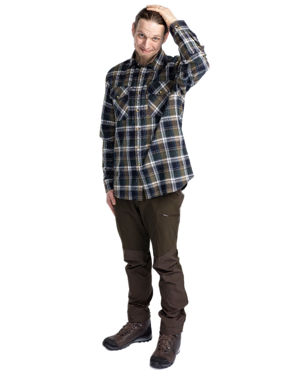 Green Navy Coloured Pinewood Mens Harjedalen Shirt on white background