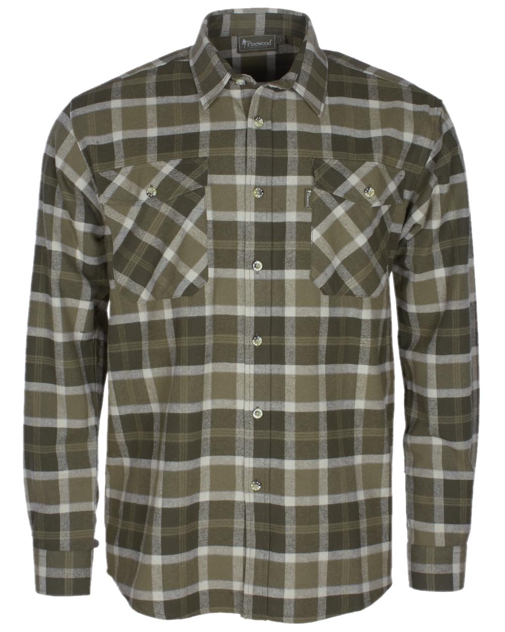 Moss Green Hunting Olive Coloured Pinewood Mens Harjedalen Shirt on white background