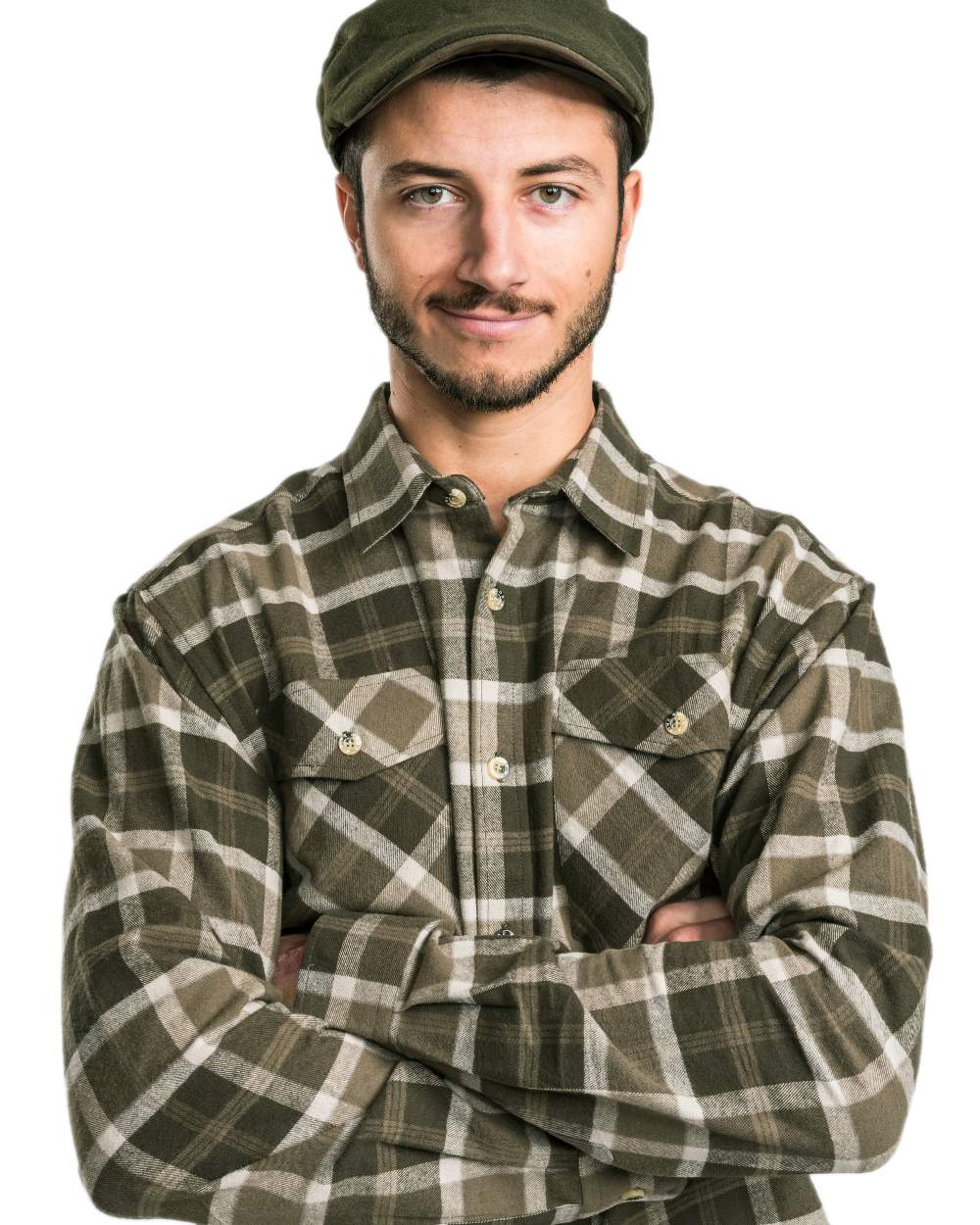 Moss Green Hunting Olive Coloured Pinewood Mens Harjedalen Shirt on white background