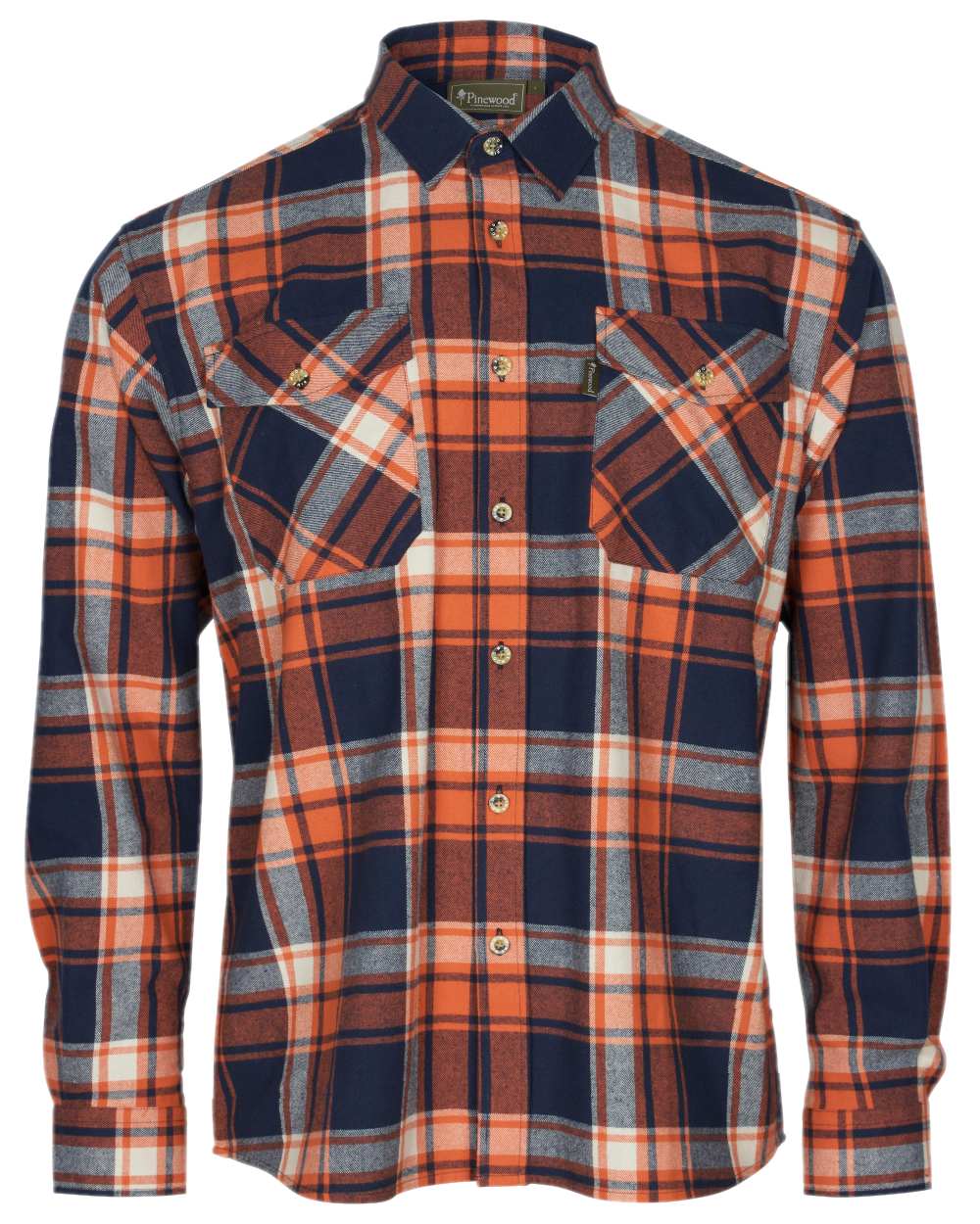Navy Orange Coloured Pinewood Mens Harjedalen Shirt on white background