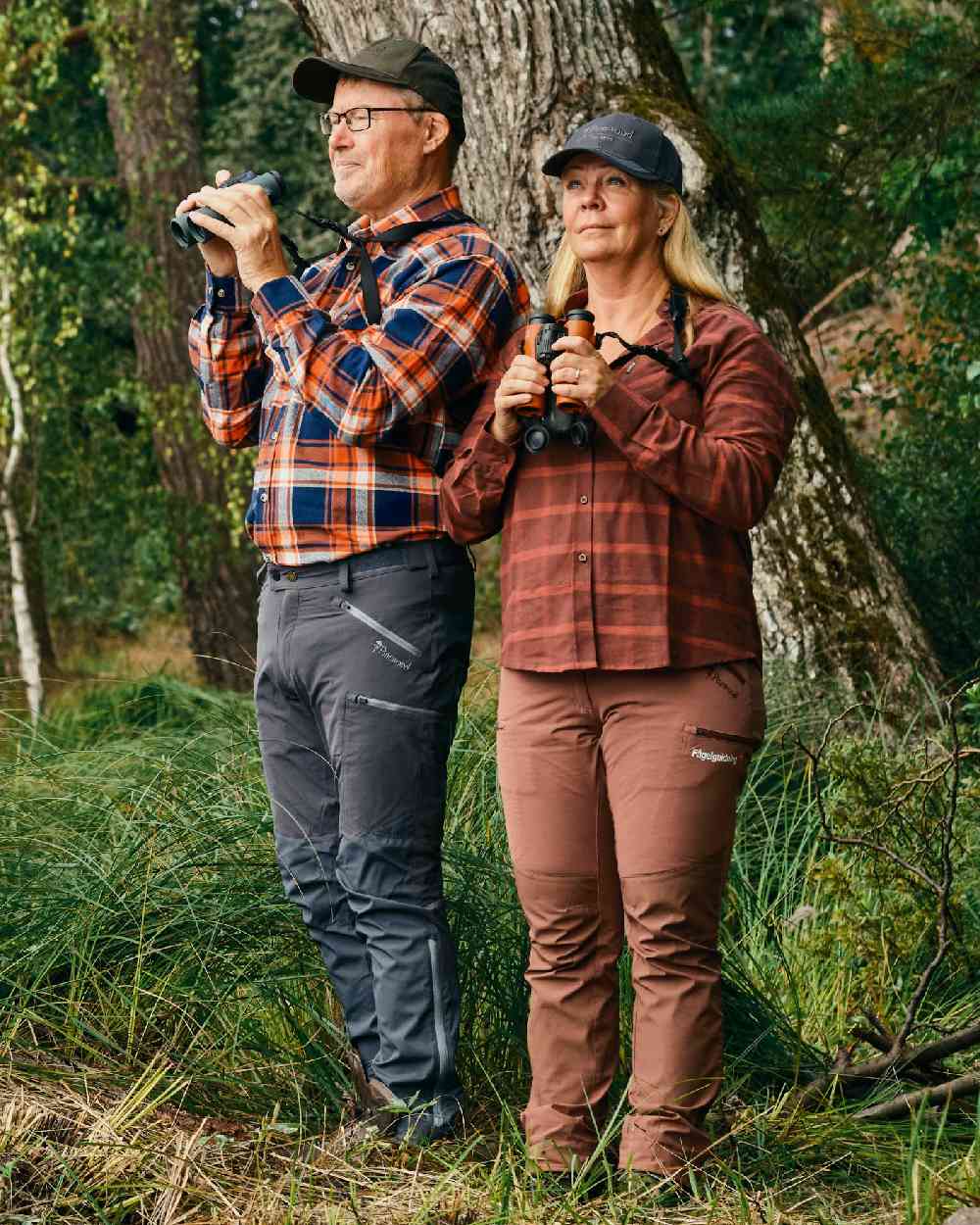 Navy Orange Coloured Pinewood Mens Harjedalen Shirt on outdoor background