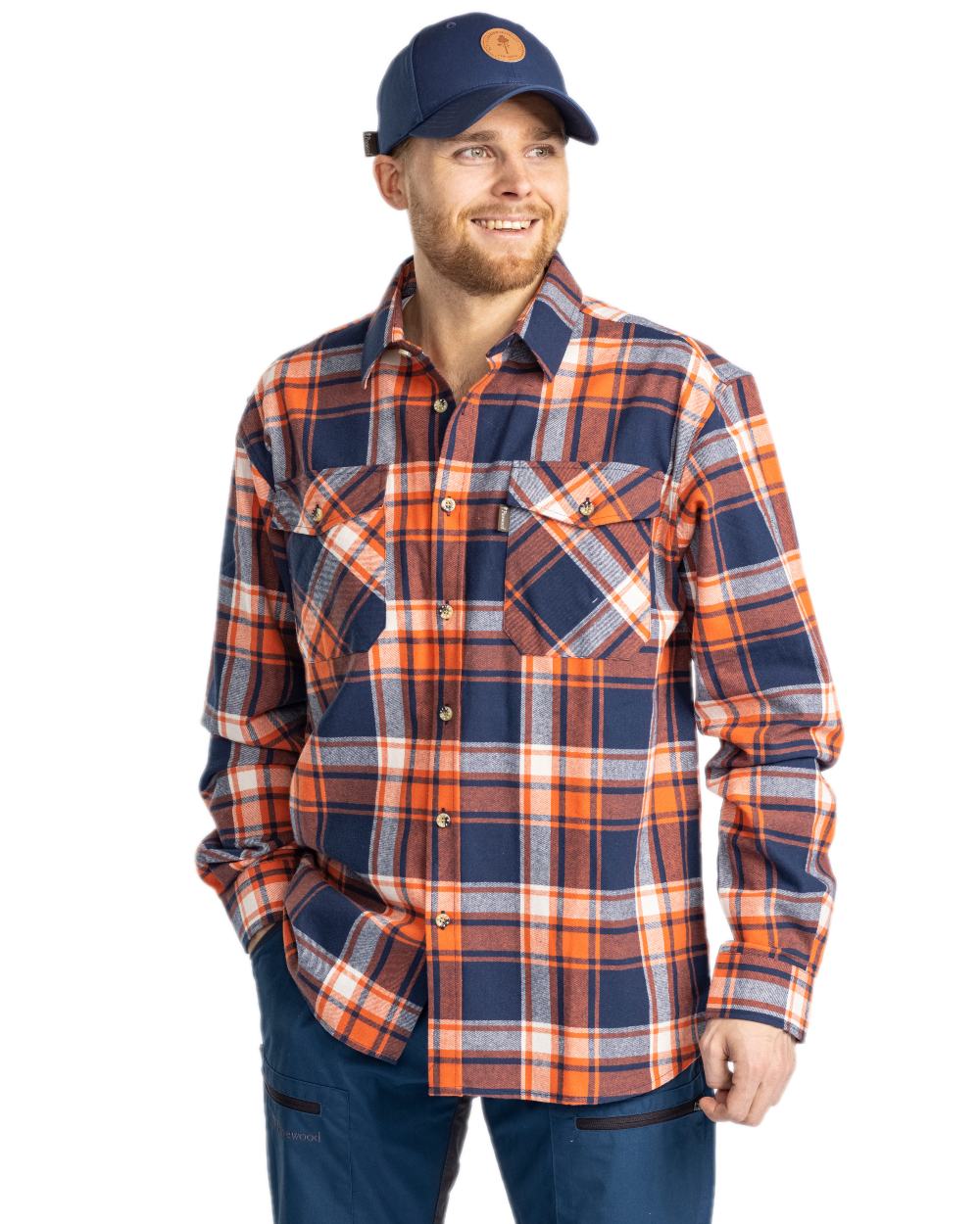 Navy Orange Coloured Pinewood Mens Harjedalen Shirt on white background