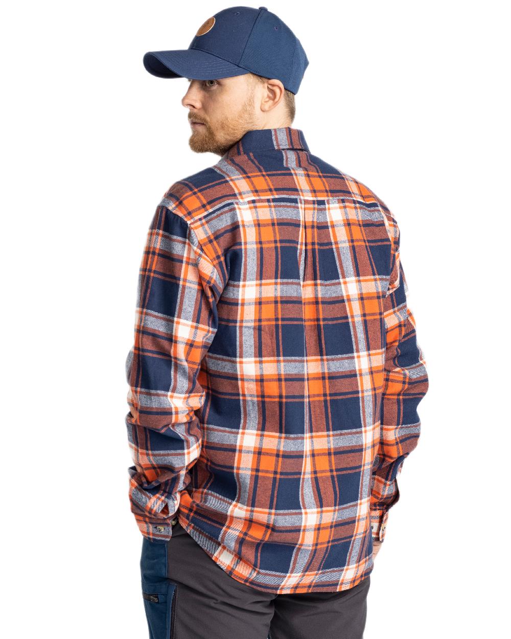 Navy Orange Coloured Pinewood Mens Harjedalen Shirt on white background