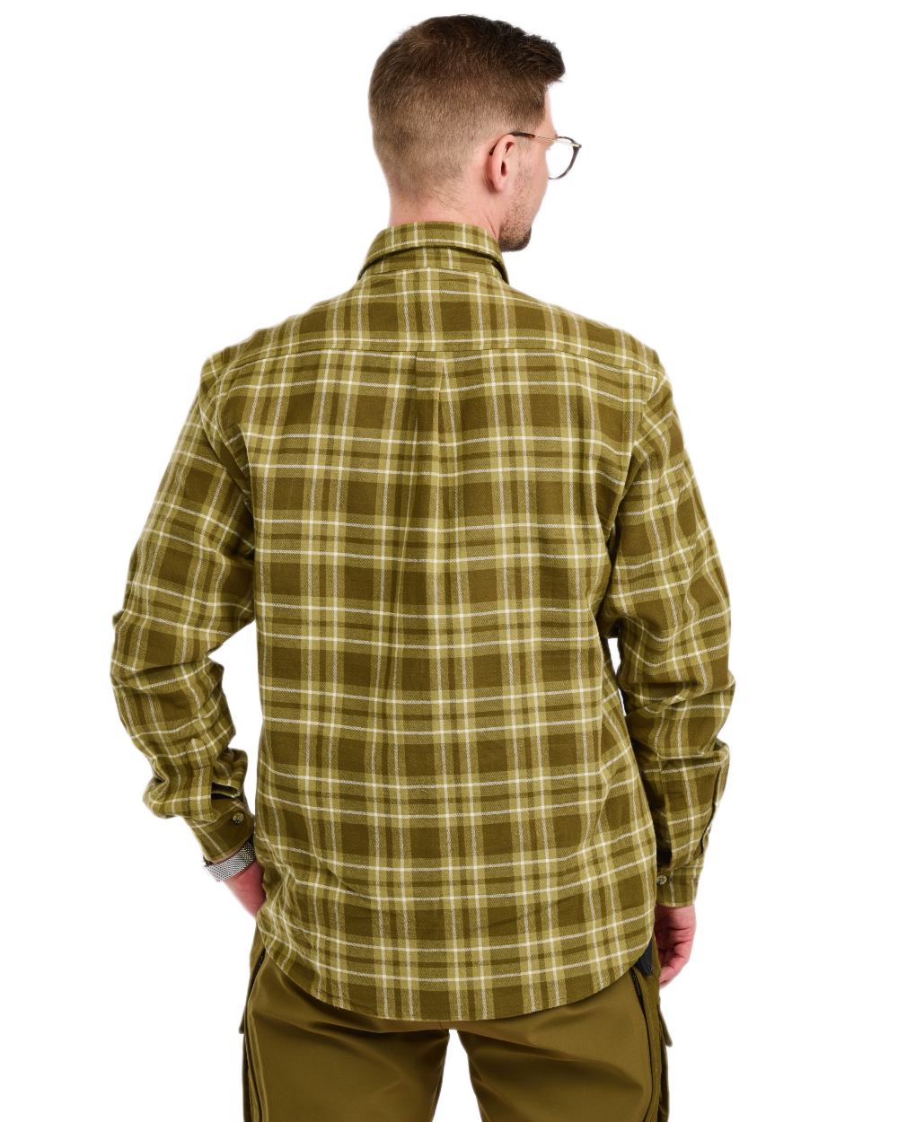 Olive Green coloured Pinewood Mens Harjedalen Shirt on white background
