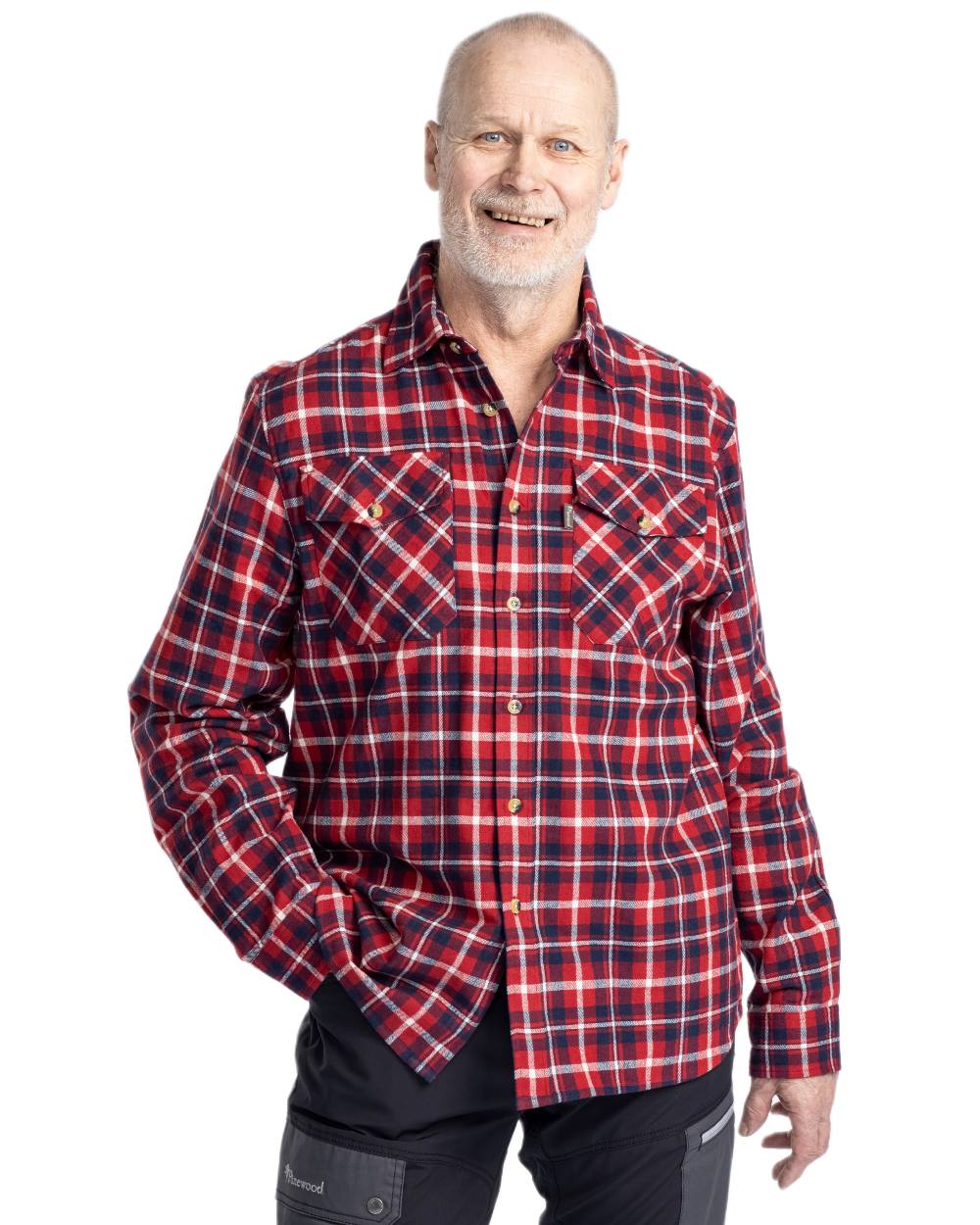 Red Navy Coloured Pinewood Mens Harjedalen Shirt on white background