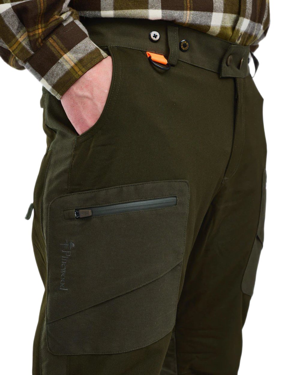 Moss Green coloured Pinewood Mens Hunter Pro Extreme 2.0 Trousers on white background