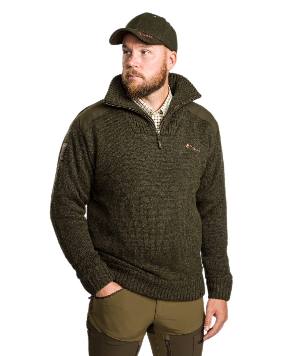 Dark Green Mel Coloured Pinewood Mens Hurricane Sweater on white background