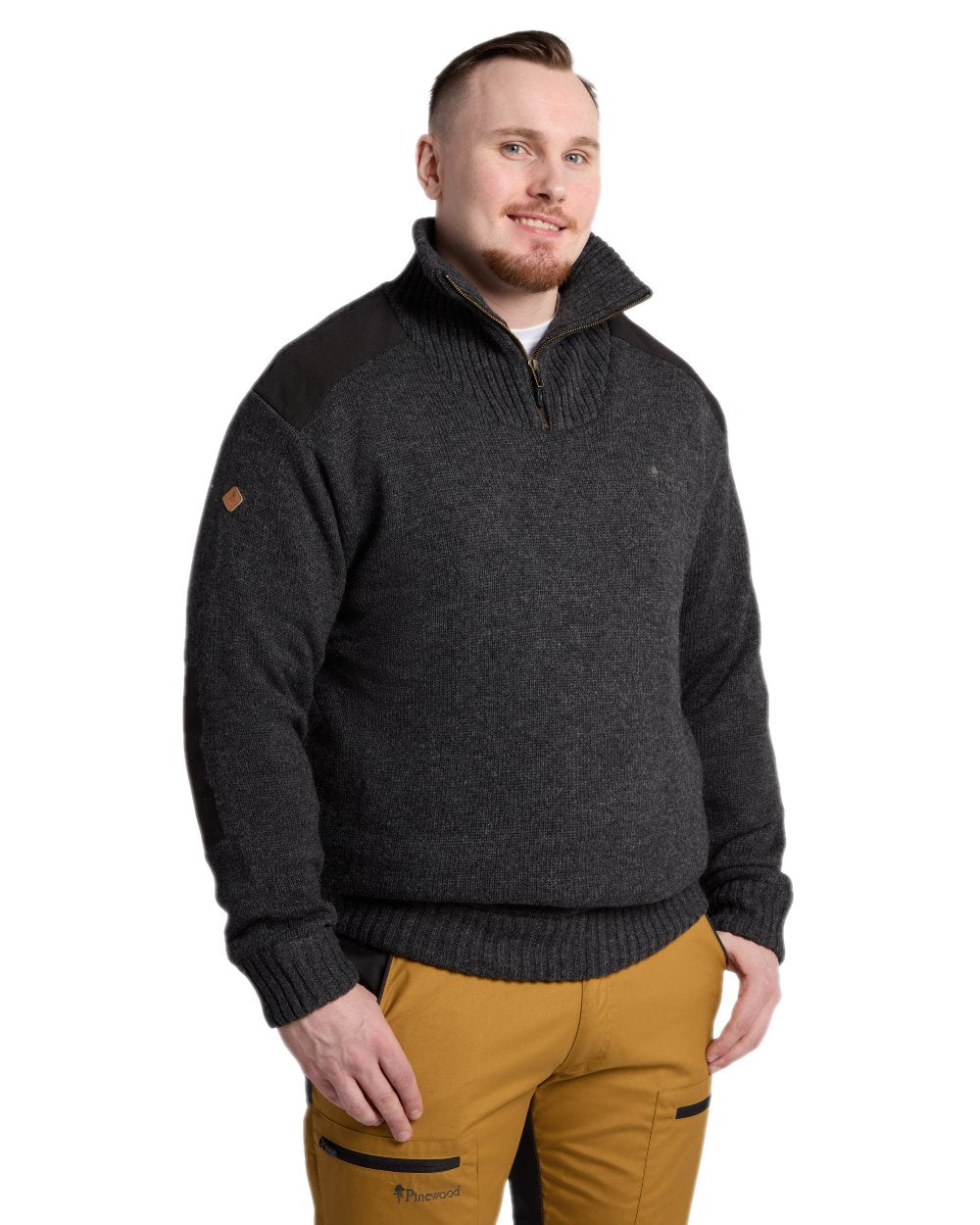 Dark Grey Mel Coloured Pinewood Mens Hurricane Sweater on white background