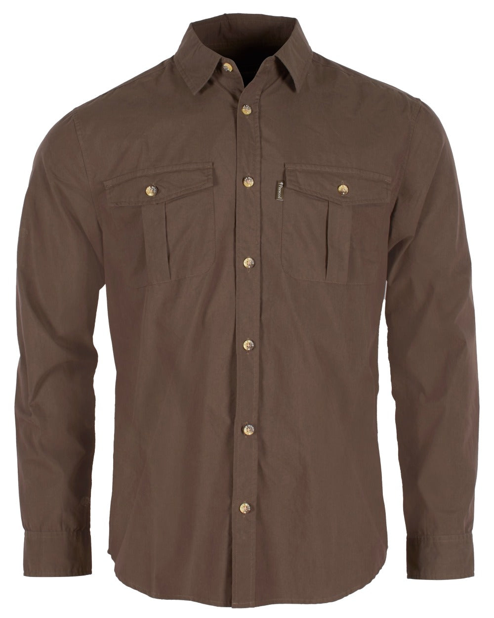 Dark Olive coloured Pinewood Mens InsectSafe Poplin Long Sleeve Shirt on white background